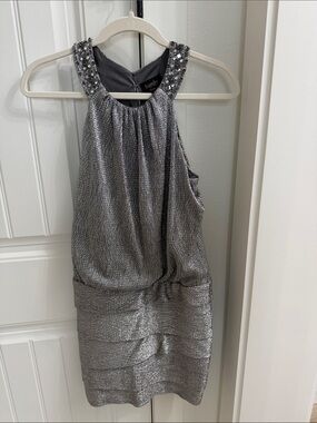 Laundry By Shelli Segal Silver Halter Sequin Party Dress